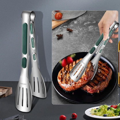 2 Pcs Stainless Steel Kitchen Tongs, Food Tong with Non-Slip Silicone Tips and Grip for Serving, Cooking, Baking and BBQ - Heat Resistant Metal Tongs1