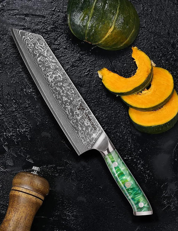 8.5 Inch Kiritsuke Kitchen Chef Knife - 67 Layers Damascus Steel & Resin Handle - Xuan Series(Jade Green)5