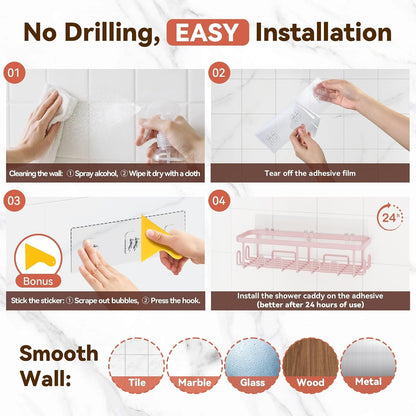 Shower Caddy Adhesive, Rustproof Shower Organizer, Wall Shower Rack8