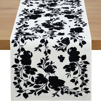 Black Rose Floral Table Runner, Black and White Table Runners, 13X72 Inch1