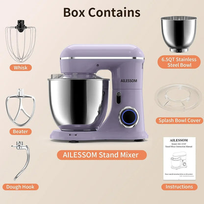 Stand Mixer, 6.5QT Household Food Mixer, 10-Speed Tilt-Head Electric Kitchen Mixer with 304 Stainless Steel Bowl, Dough Hook, Whisk & Beater, Splash Guard, Ideal for Baking Bread, Cake & Whipping3
