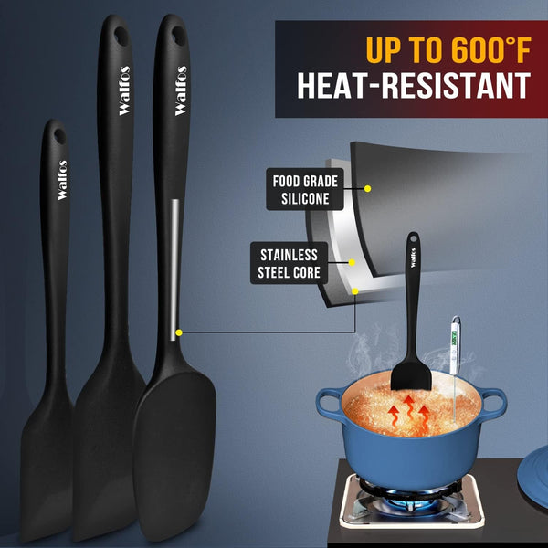 600°F High Heat Resistant Silicone Spatula Set of 5- Food Grade Rubber Spatula Set for Baking Cooking & Mixing - BPA Free, Non Stick and Dishwasher Safe,Black2