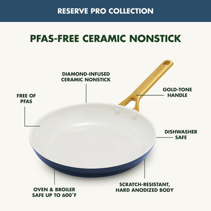 Nonstick Reserve Pro 8" Frying Pan, NSF Certified Ceramic, Hard Anodized Pfas-Free Skillet, Stainless Steel Handles, Oven & Dishwasher Safe, Twilight Blue5