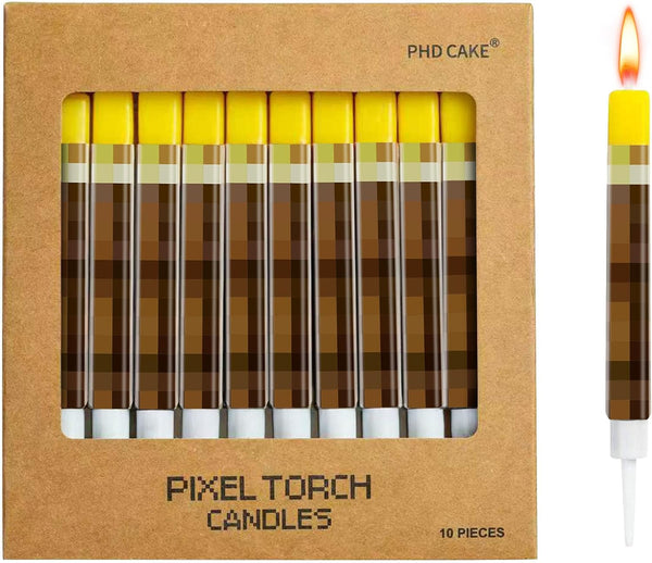 10-Pieces Birthday Candles for Miner Crafting, Birthday Party Decorations, Pixel Game Party Supplies, Themed Mine Pixel1