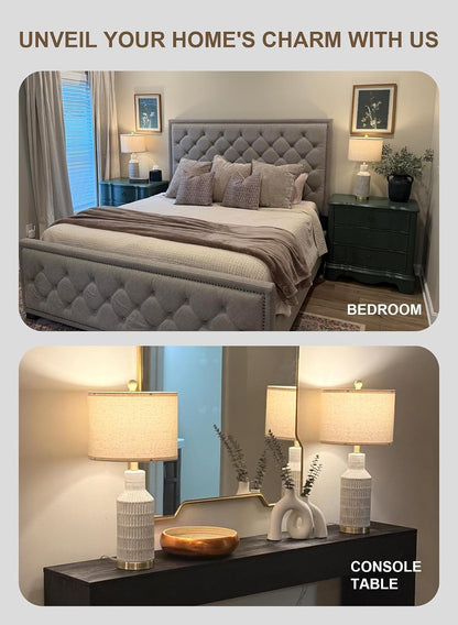 25" Table Lamps Set of 2 - Modern Bedside Lamps for Living Room - White Washed Ceramic Nightstand Lamps for Bedroom2