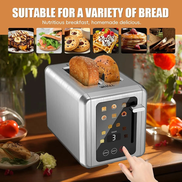 2 Slice Toaster, Smart Full Touch Screen, Extra Wide Slots, Silver | Stainless Steel, 6 Shade Settings, Reheat/Defrost/Mute/Standby/Cancel, Bread Bagel Gluten-Free Waffle Pastry, Digital Timer5