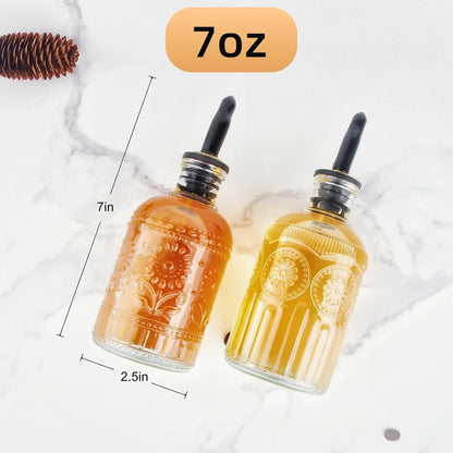 Simple Syrup Bottles Set of 2, Glass Coffee Syrup Dispenser Bottles 7 OZ with Metal Pour Spout, Labels and Stopper, Glass Syrup Dispenser for Maple Honey Syrup Oil and Sauces, LC0025