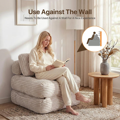 Boneless Chair Folding Sofa Bed, Sleeper Chair, Beige, Single4