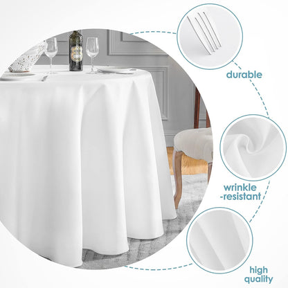 round Tablecloth 132Inch 10 Pack Polyester Table Cloth, White3