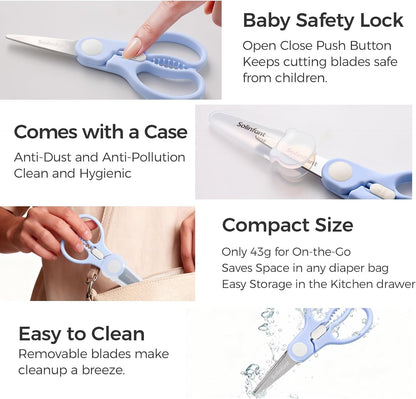 Premium Stainless Steel Portable Baby Food Safety Scissors, Detachable Feeding Shears for Toddlers Infant Kids Food Cutting Meats Noodles Vegetables with Protactive Cover6