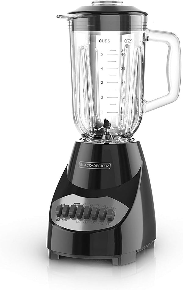 BLACK+DECKER Countertop Blender with 6-Cup Glass Jar, 10-Speed Settings, Black, BL2010BG1