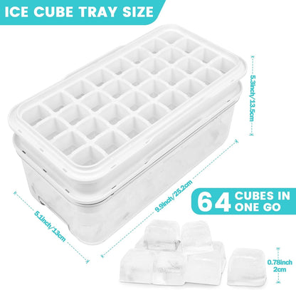 Ice Trays for Freezer with Lid & Bin, Ice Cube Tray Making 64 Pcs Ice Cubes, Easy Press to Release Ice, Ice Tray with Storage Bin Chilling Cocktail Whiskey Coffee 2 Trays 1 Ice Bucket & Scoop (Black)5