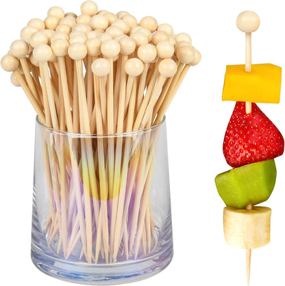 300Pcs Fancy Toothpicks for Appetizers,4.7Inch Wooden Ball Cocktail Picks for Drinks,Bamboo Appetizer Skewers for Charcuterie Boards Accessories,Martini, Sandwich,Desserts,Fruit1
