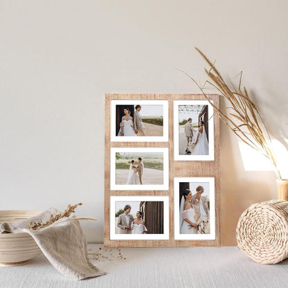 4X6 or 5X7 Picture Frames, Rustic Brown Wooden Frame with Real Glass, Displays Pictures Five 4X6 with Mat or 5Pcs 5X7 without Mat for Wall Mounting, Photo Collage Frame2