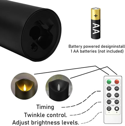 Flickering Flameless Candles, Battery Operated Plastic LED Pillar Candles with Remote Control and Timer, Set of 9 (Black)7