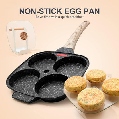 Fried Egg Pan, Nonstick 4 Cups Egg Frying Pan with Lid - Black | Pancake Pan Aluminium Alloy Cooker for Breakfast, Induction Compatible3