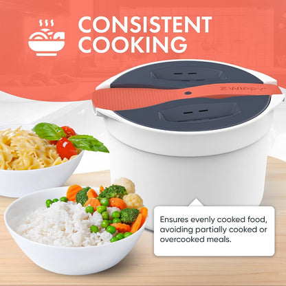 Microwave Rice Cooker Steamer and Pasta Cooker with Strainer - Mess-Free Design, Dishwasher Safe, Cooks up to 8 Cups5