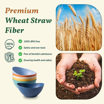 Wheat Straw Bowls 26 OZ Oval Serving Bowls 6 PCS Unbreakable Plastic Cereal Bowls for Kitchen, Party, Camping, Dorm, RV Bowl Set for Soup, Salad, Snack, Microwave and Dishwasher Safe (Multi)3