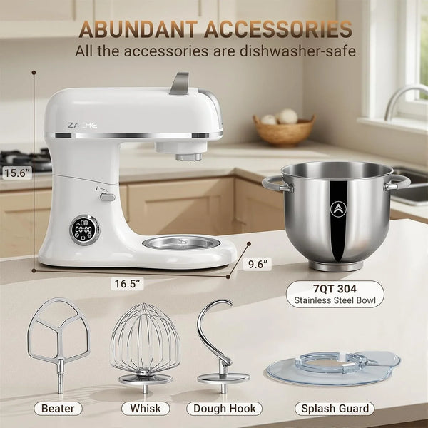 7 Quart Stand Mixer Aluminum Die Casting, 650W 12 Speed Tilt-Head Kitchen Electric Stand Mixer, Household Food Mixer with Stainless Steel Bowl, Dough Hook, Whisk and Beater (Porcelain)7