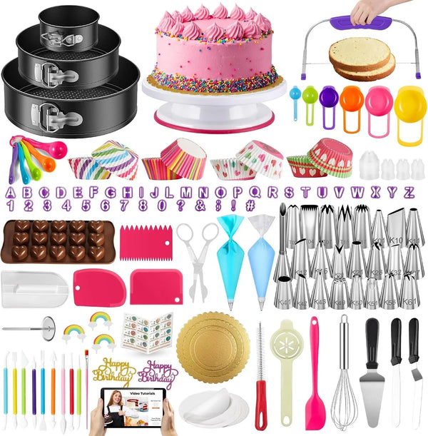 700 Cake Decorating Kit Baking Supplies Tools for Beginners & Pros | Complete Kit, Fondant Tools, Cake Stand Turntable for Decorating, Piping Bags and Tips Set, Cake Leveler, Pattern Chart1