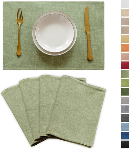 Green Placemat Set of 4 Washable Linen Textured Place Mats for Dinner Heat Resistant Sage Cloth Placemats Scratch Resistant Plate Mats for Dining Table Kitchen Summer, Green1