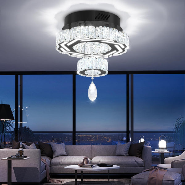 12" Modern Crystal Chandeliers Black Flush Mount Ceiling Chandelier Mini Chandelier for Hallway LED Dimmable Crystal Pendant Light for Dining Room Living Room Bedroom3