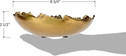 8.75” Gold Moon Decorative, Asymmetrical Torn, Hammered Metal Centerpiece Bowl with Sculpted Edges5