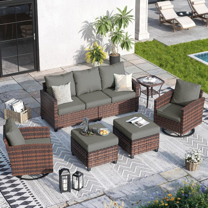 6 Piece Patio Furniture Set with Swivel Chairs,Patio Set,Dark Grey1