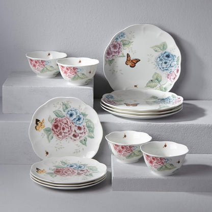 Butterfly Meadow Hydrangea Porcelain 12-Piece Dinnerware Set for 43