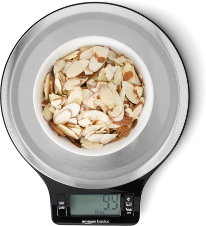 Digital Kitchen Scale with LCD Display, Tare Function, Multiple Units, Weighs up to 11 Pounds, Batteries Included, Black and Stainless Steel1