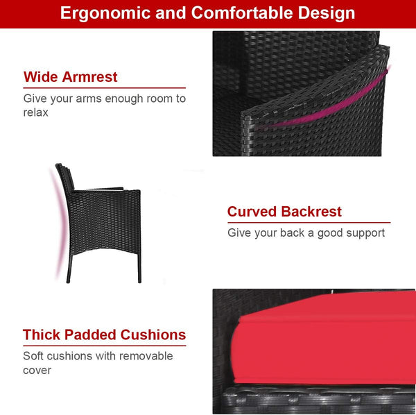 Wicker Patio Conversation Furniture Set, Outdoor Furniture Set with Removable Cushions & Table, Tempered Glass Top, Modern Rattan Bench for Garden Lawn Backyard6