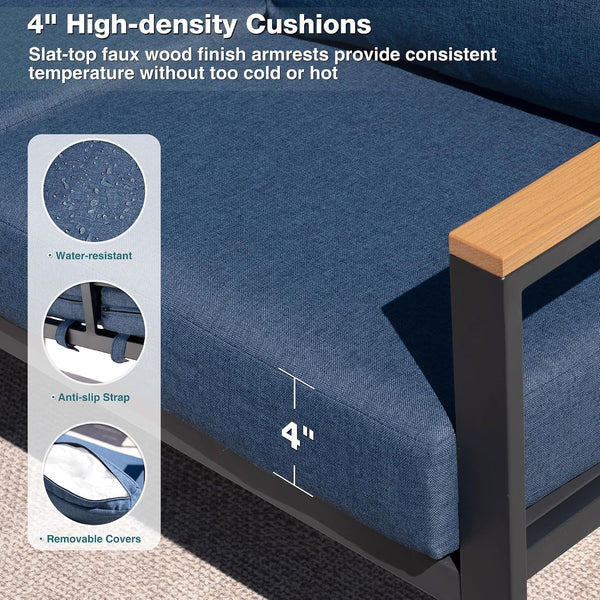 4 Pieces Metal Patio Furniture Set for Outdoor Balcony, Blue4