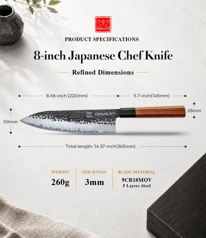 8'' Japanese Knife, Hand Forged Pro Chef Knife with Sandalwood Box8