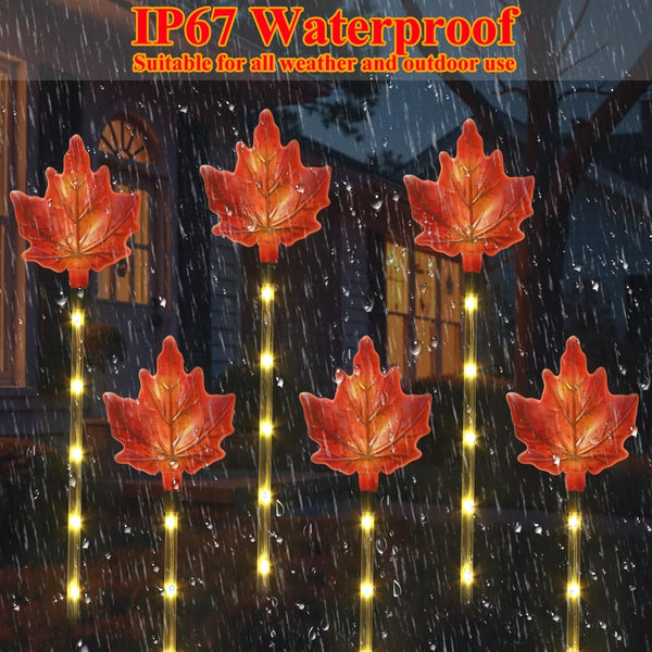 Fall Decor Solar Pathway Lights Outdoor Thanksgiving Decorations, 6 Pack Fall Leaves Solar Thanksgiving Maple Leaf Garden Stake Lights for outside Patio Yard Wedding Party Autumn Decor3