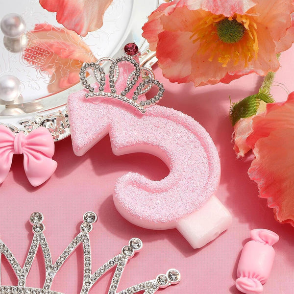 Pink Crown Number 3 Birthday Candle, 3Rd Birthday Crown Girl, Princess Cake Topper, Anniversary Celebrations Party Supplies2