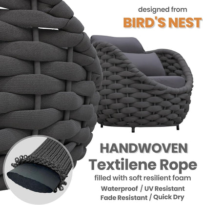 Woven Rope Patio Furniture Set: 4 Pieces Aluminum Outdoor Conversation Sofa Set Assembled - Modern Couch Set Cushioned - All Weather Metal Porch Seating for 5 Person Deck Garden Hotel, Dark Gray3