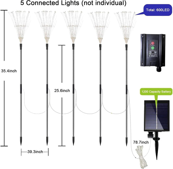 Solar Garden Firework Lights Outdoor, 5 Pack 600 LED 8 Lighting Modes Waterproof Landscape Decorative Sparklers Twinkling Starburst Lights for Yard Pathway Walkway Christmas, Warm White3