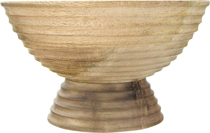 Creative Co-Op Ridged Mango Wood Footed Bowl, Brown1