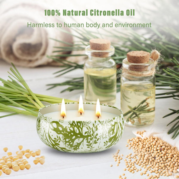 3 X 12Oz Citronella Candle Outdoor 3 Wick Soy Wax Citronella Candle Set Jar Candle up to 240Hrs Burning Outdoor Candles Home Garden Yard Balcony Summer Camping3