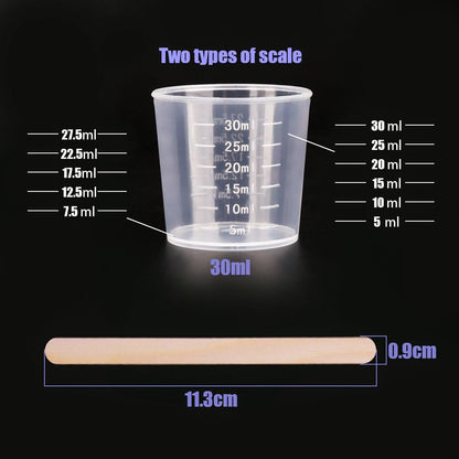 50 Pack 30Ml Plastic Reusable Graduated Cups Transparent Scale Cups with 50 Pack Wooden Stirring Sticks for Mixing Paint, Stain, Epoxy, Resin2