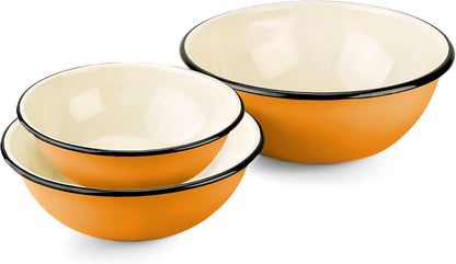 Enamel Bowl Set of 3 Pcs Enamel Serving Bowls, Enameled Steel Mixing Bowls for Cooking Prepping, Kitchen Fruit Salad Bowl, Dishwasher Safe (Mustard)2