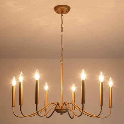Antique Gold Farmhouse Chandelier, 8 Light Rustic Lighting Fixture Modern Industrial Candle Ceiling Light for Dining Room, Bedroom, Foyer, Living Room, Kitchen Island, Entryway8