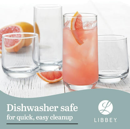Ascent Tumbler & Rocks Drinking Glasses Set of 16, Clear Glass Cups | 16.25 Oz & 12.25 Oz Capacities Glasses for Water, Juice, Cocktails, and More with Curved Design and Dishwasher-Safe Care5