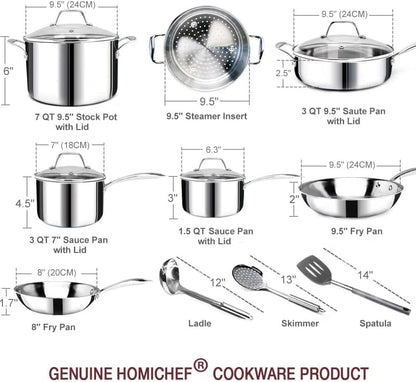 14-Piece Nickel Free Stainless Steel Cookware Set Whole-Clad 3-Ply - Mirror Polished Pots and Pans Set - Healthy Cookware Set with Steamer - Non-Toxic Induction Cookware Sets6