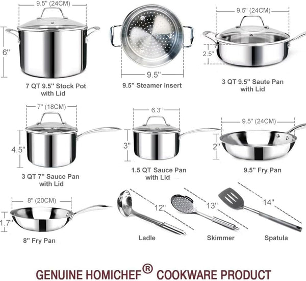 14-Piece Nickel Free Stainless Steel Cookware Set Whole-Clad 3-Ply - Mirror Polished Pots and Pans Set - Healthy Cookware Set with Steamer - Non-Toxic Induction Cookware Sets6