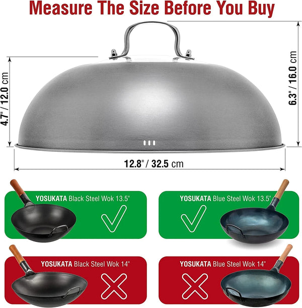 Carbon Steel Wok Pan – 13,5 “ Stir Fry Pans with Flat Bottom + Stainless Steel Wok Lid 12.8 in + 17" Spatula and Ladle and Turner Spatula6