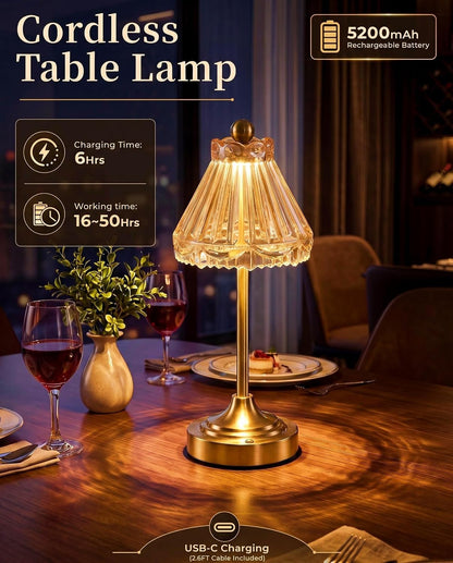 Cordless Small Table Lamp, 5200Mah Rechargeable Glass Lamp3