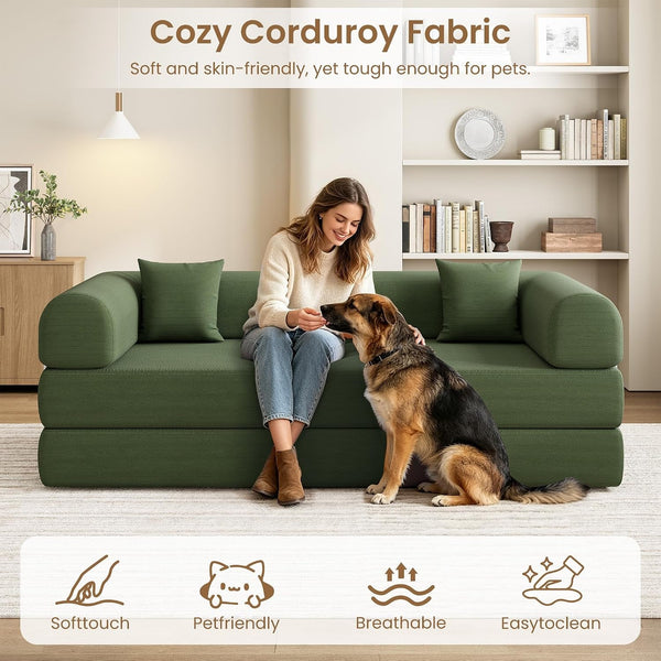 78.7" Convertible Sofa Bed,5-In-1 Corduroy Modular Couch,Green6