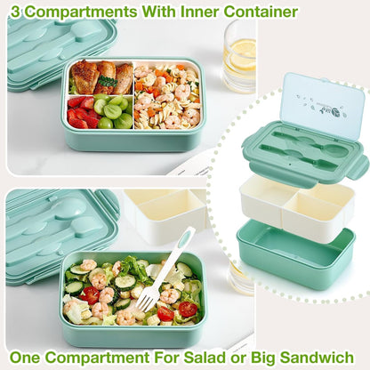 ® 3 Pack Bento Boxes for Adults/Kids, 1100 ML Bento Lunch Box with Spoon & Fork, Lunch Box Containers, Bento Box for Dining Out, Work, Picnic, Bpa-Free, Microwave & Dishwasher Safe4