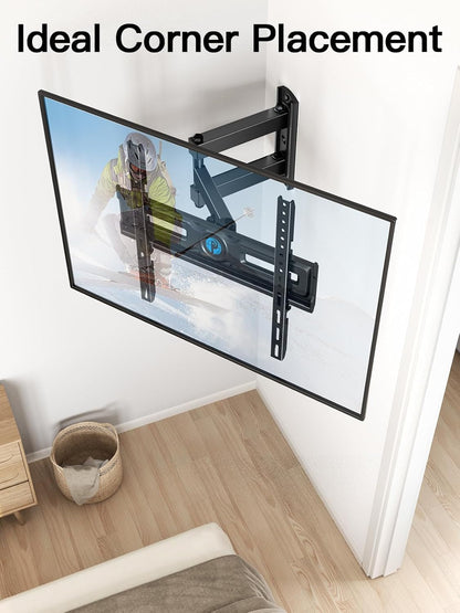 Full Motion TV Wall Mount for Most 26-65 Inch Flat & Curved Tvs up to 77 Lbs, Adjustable Bracket Height, Corner TV Mount with Single Articulating Arm, Max VESA 400X400Mm, PIMF95